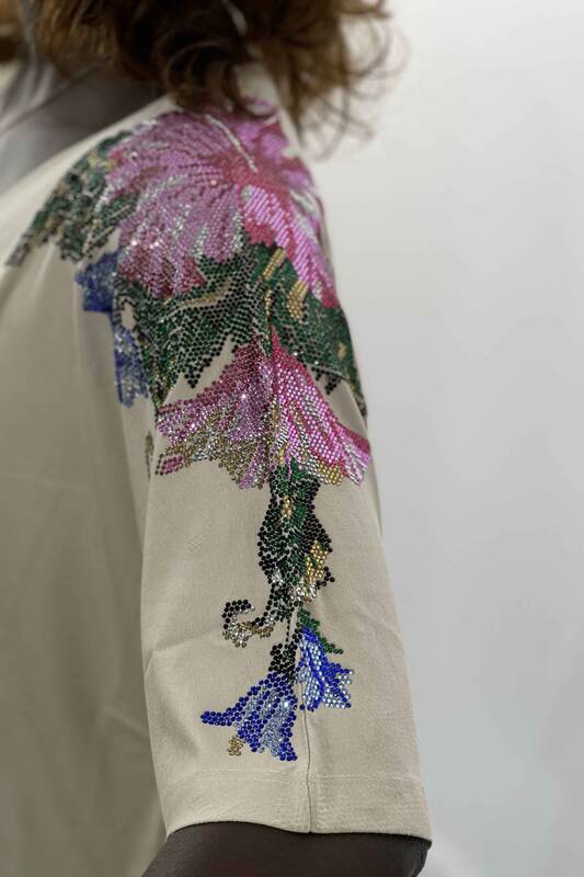 Venta al por mayor Blusa de mujer con cuello en V y mangas con patrón floral - 77437 | kazee