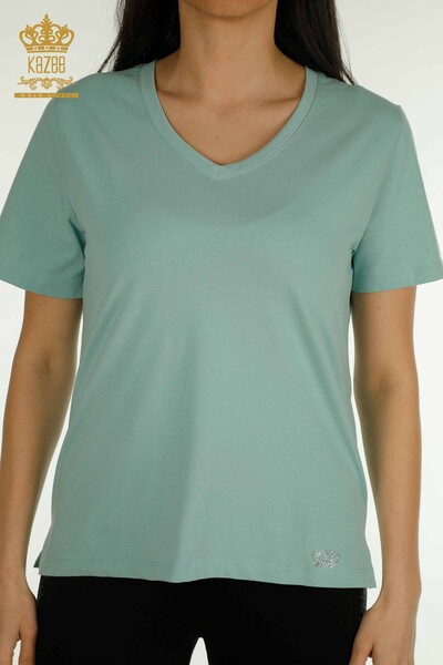 Venta al por mayor Blusa de mujer con cuello en V Menta - 79564 | KAZEE - Kazee (1)