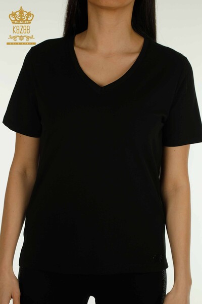 Venta al por mayor Blusa de mujer con cuello en V Negro - 79564 | KAZEE - Kazee (1)