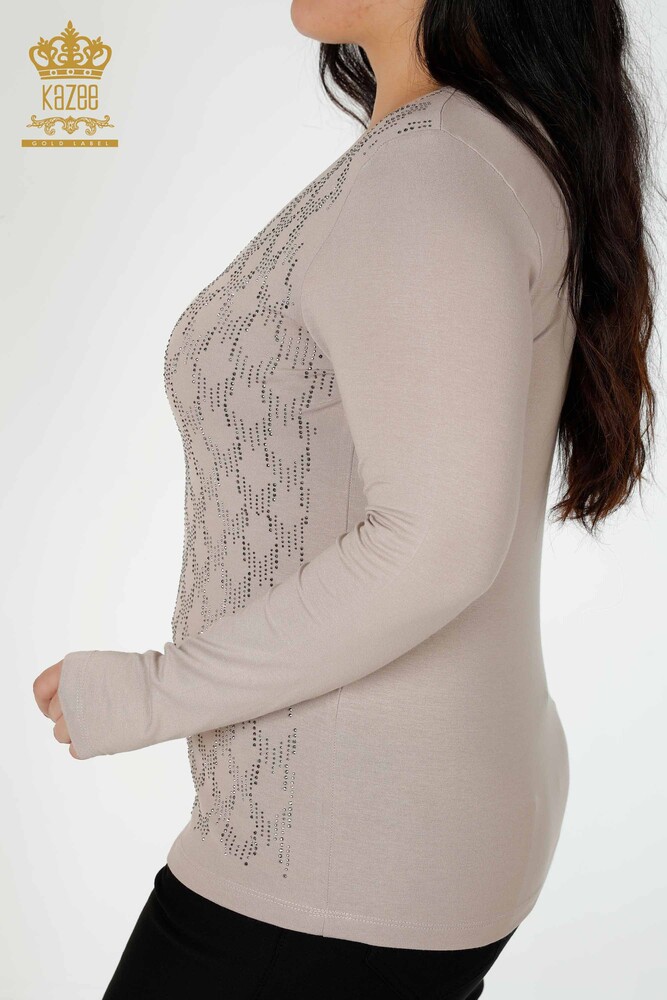 Venta al por mayor Blusa de Mujer con Cuello en V Piedra Bordada Mink - 79016 | kazee - 5