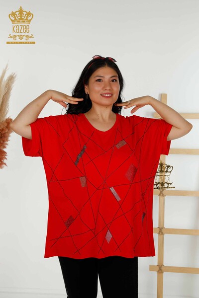Venta al por mayor Blusa de Mujer - Cuello V - Roja - 79320 | kazee - Thumbnail
