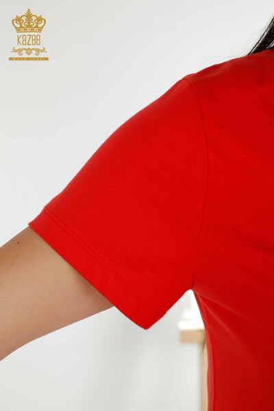Venta al por mayor Blusa de Mujer - Cuello V - Roja - 79179 | kazee - Thumbnail