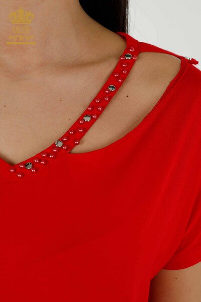 Venta al por mayor Blusa de Mujer - Cuentas Piedras Bordadas - Roja - 79200 | kazee - Thumbnail