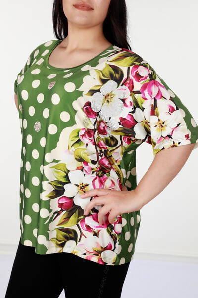 Venta al por mayor Blusa de Mujer Digital Lunares y Estampado Floral - 12049 | kazee - Thumbnail