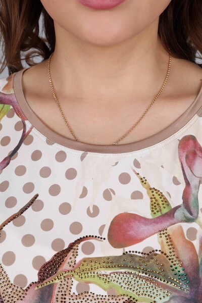 Venta al por mayor Blusa de Mujer Digital Lunares y Estampado Floral - 12004 | kazee - Thumbnail