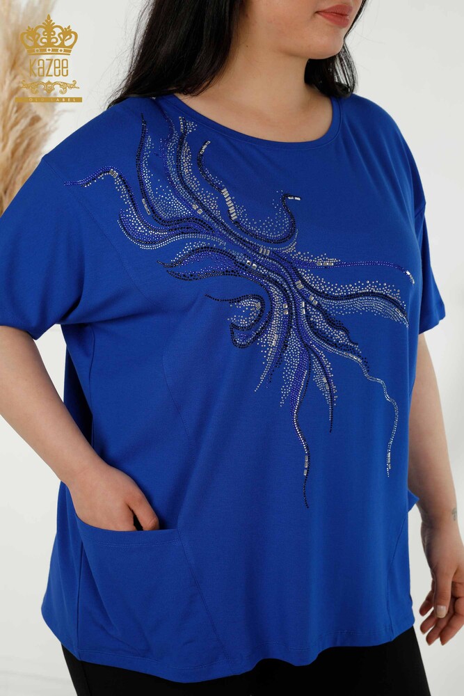 Venta al por mayor Blusa de Mujer - Dos Bolsillos - Azul Oscuro - 79294 | kazee - 2