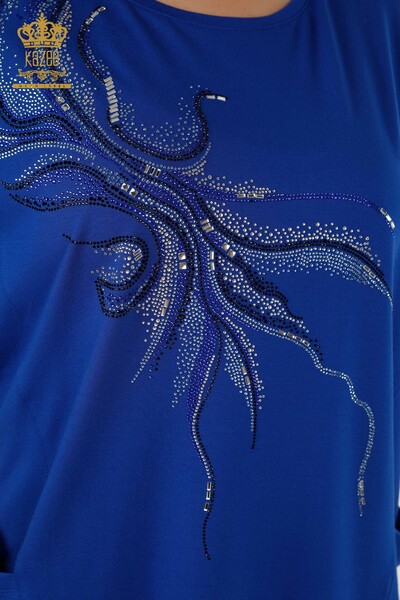Venta al por mayor Blusa de Mujer - Dos Bolsillos - Azul Oscuro - 79294 | kazee - Thumbnail