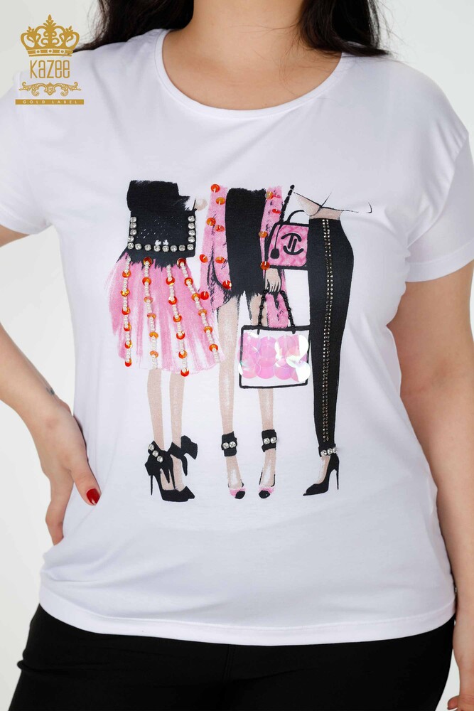 Venta al por mayor Blusa Blanca Estampada Mujer - 79039 | kazee - 2