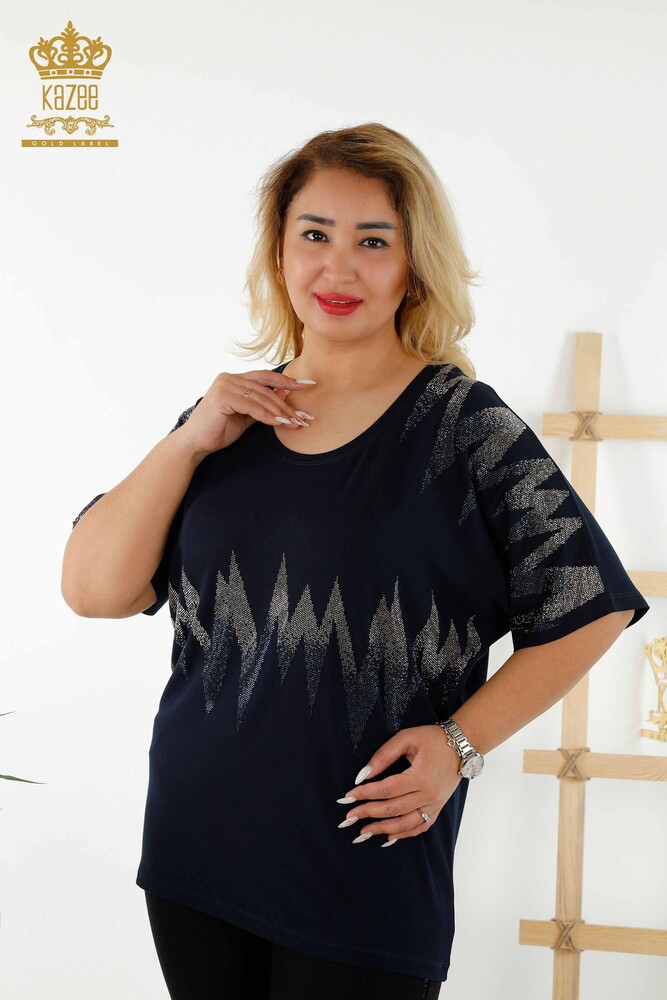 Venta al por mayor Blusa de Mujer Estampada Manga Corta - Azul Marino - 79109 | kazee - 1