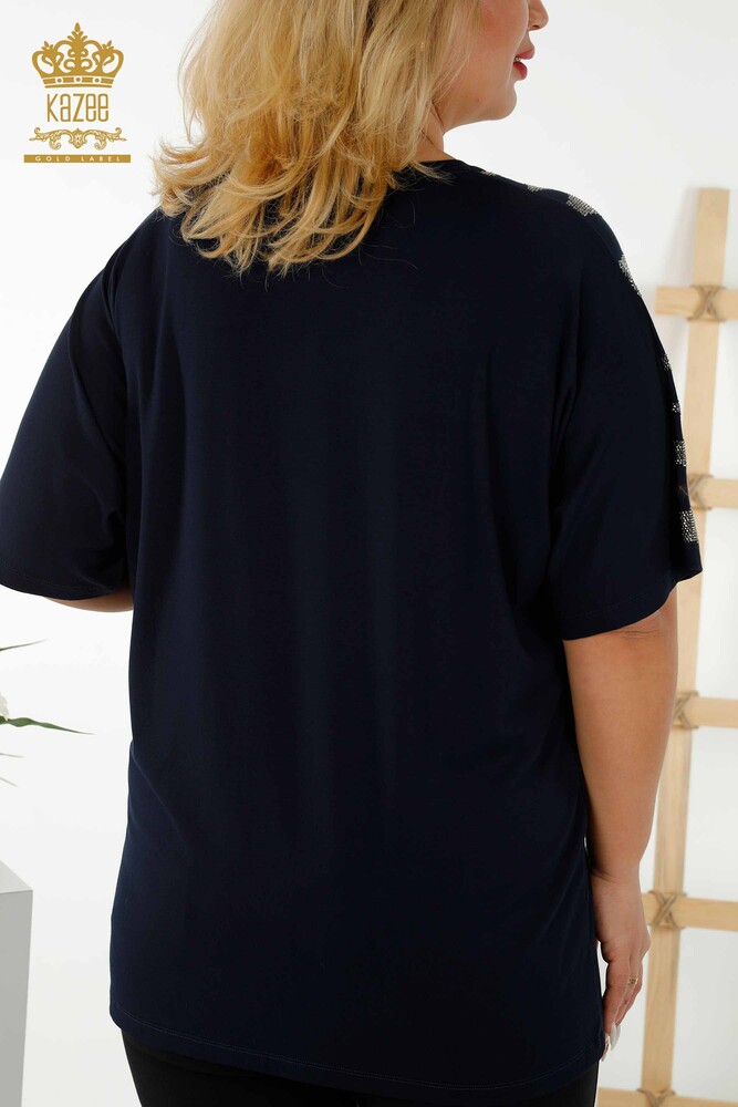 Venta al por mayor Blusa de Mujer Estampada Manga Corta - Azul Marino - 79109 | kazee - 6