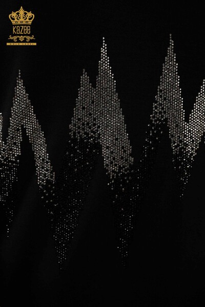 Venta al por mayor Blusa de Mujer Estampada Manga Corta - Negra - 79109 | kazee - 3