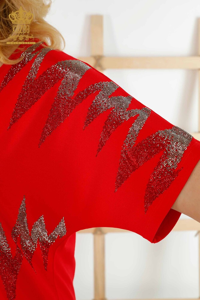 Venta al por mayor Blusa de Mujer Estampada Manga Corta Roja - 79109 | kazee - 4