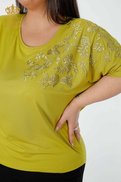 Venta al por mayor Blusa de Mujer Estampada Verde Pistacho - 78889 | kazee - Thumbnail (2)