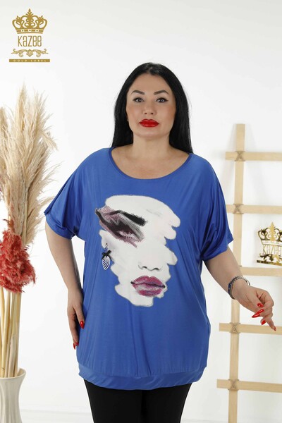 Al por Mayor Blusa de Mujer - Estampado Digital - Azul Oscuro - 77755 | kazee 