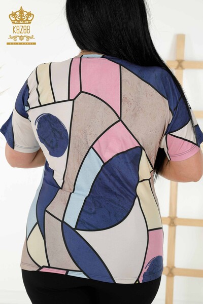 Venta al por mayor Blusa Mujer Estampado Digital Escote V Azul Marino - 77896 | kazee - 7