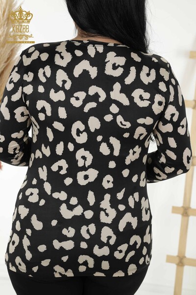 Al por Mayor Blusa de Mujer - Estampado Digital - Negro Beige - 77770 | kazee - 6
