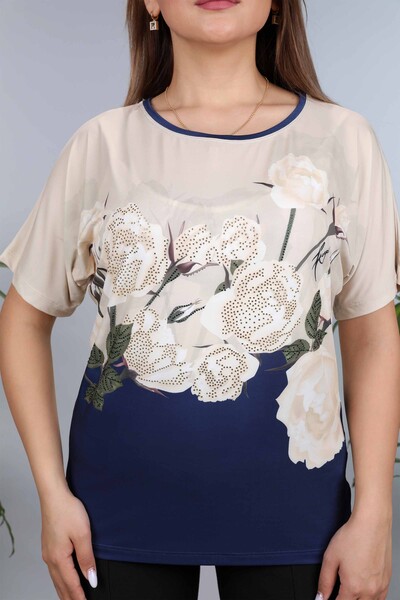 Venta al por mayor Patrón De Rosa De Impresión Digital De Blusa Para Mujer - 12011 | kazee - Thumbnail