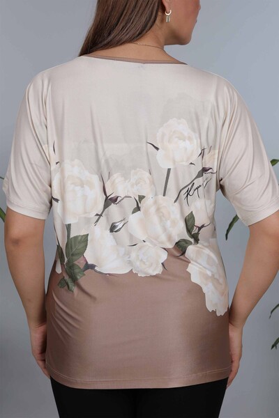 Venta al por mayor Patrón De Rosa De Impresión Digital De Blusa Para Mujer - 12011 | kazee - Thumbnail