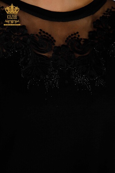 Venta al por mayor Blusa de Mujer Estampado Floral Negra - 79081 | kazee - Thumbnail