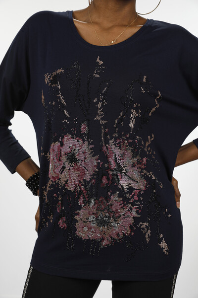 Venta al por mayor Blusa de mujer con estampado de flores bordadas en piedra - 77965 | kazee - Thumbnail