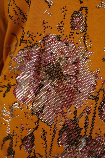 Venta al por mayor Blusa de mujer con estampado de flores bordadas en piedra - 77965 | kazee - Thumbnail