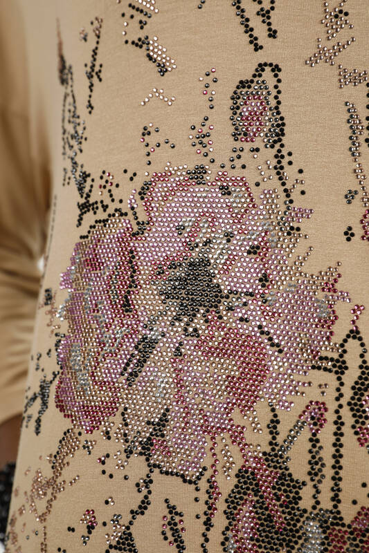 Venta al por mayor Blusa de mujer con estampado de flores bordadas en piedra - 77965 | kazee