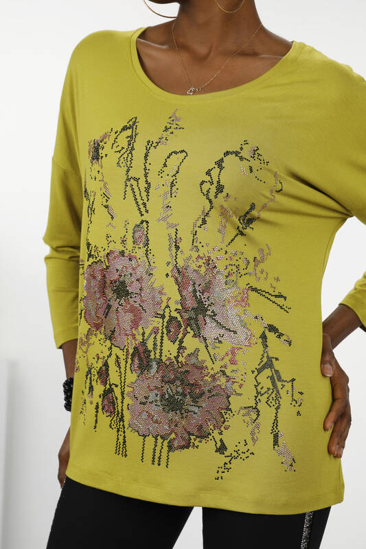 Venta al por mayor Blusa de mujer con estampado de flores bordadas en piedra - 77965 | kazee