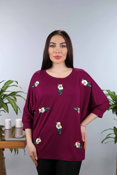 Venta al por mayor Blusa de mujer con estampado de flores bordadas bordadas - 77902 | kazee - Thumbnail