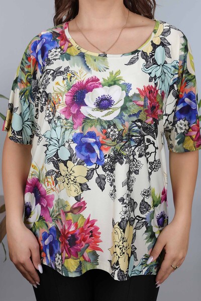 Venta al por mayor Blusa de Mujer Estampado Floral Digital Impreso - 12015 | kazee - Thumbnail