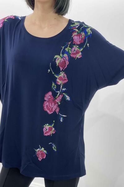Venta al por mayor Blusa de Mujer con Estampado de Flores y Bordados de Piedra - 77658 | kazee - Thumbnail
