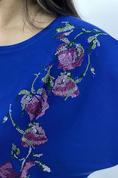 Venta al por mayor Blusa de Mujer con Estampado de Flores y Bordados de Piedra - 77658 | kazee - Thumbnail