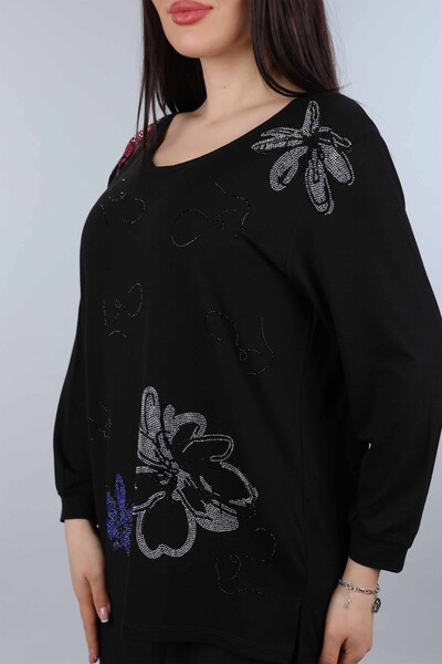 Venta al por mayor Blusa de mujer con estampado de flores y bordados de piedra - 77915 | kazee - Thumbnail