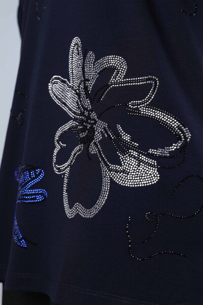 Venta al por mayor Blusa de mujer con estampado de flores y bordados de piedra - 77915 | kazee - Thumbnail