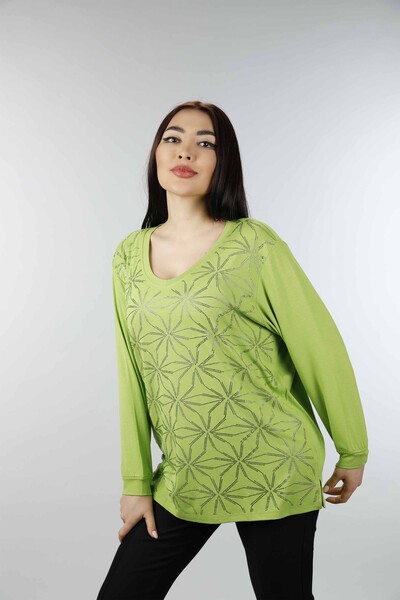 Venta al por mayor Blusa de Mujer Estampado Floral Hendidura Detallada - 77925 | kazee - Thumbnail