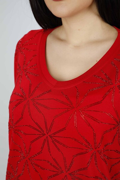 Venta al por mayor Blusa de Mujer Estampado Floral Hendidura Detallada - 77925 | kazee - Thumbnail