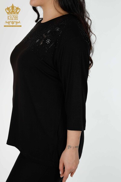 Venta al por mayor Blusa de Mujer Estampado Floral Negra - 77990 | kazee - Thumbnail