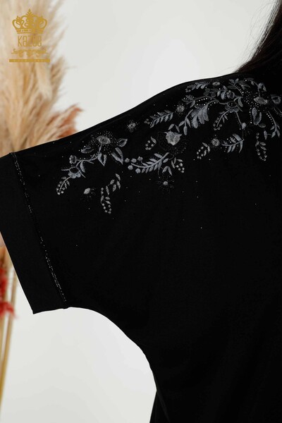 Venta al por mayor Blusa de Mujer - Estampado Floral - Negra - 79068 | kazee - Thumbnail