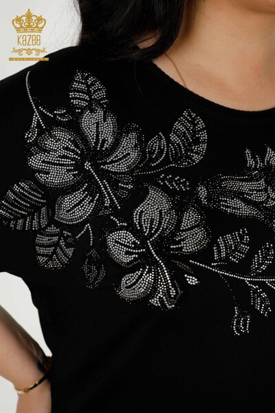 Venta al por mayor Blusa de Mujer - Estampado Floral - Negra - 79307 | kazee - Thumbnail