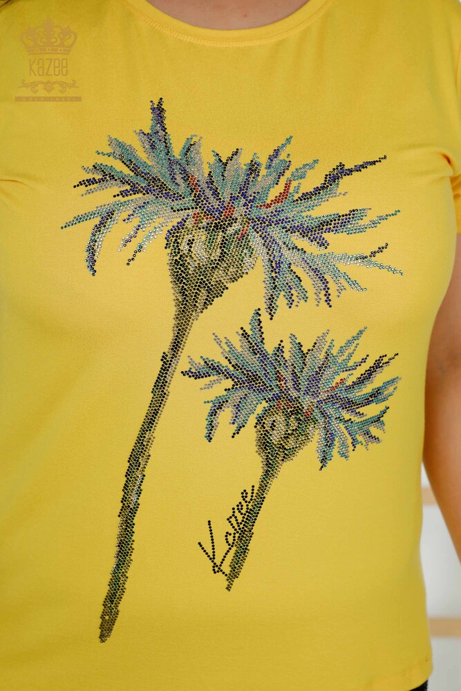 Venta al por mayor Blusa de Mujer - Estampado Floral - Amarillo - 79369 | kazee - 3