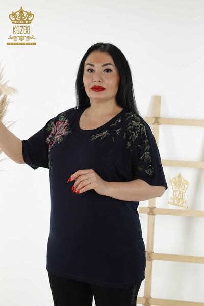 Venta al por mayor Blusa de Mujer - Floral Estampado - Azul Marino - 79089 | kazee 