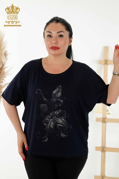 Venta al por mayor Blusa de Mujer - Estampado Floral - Azul Marino - 79121 | kazee 