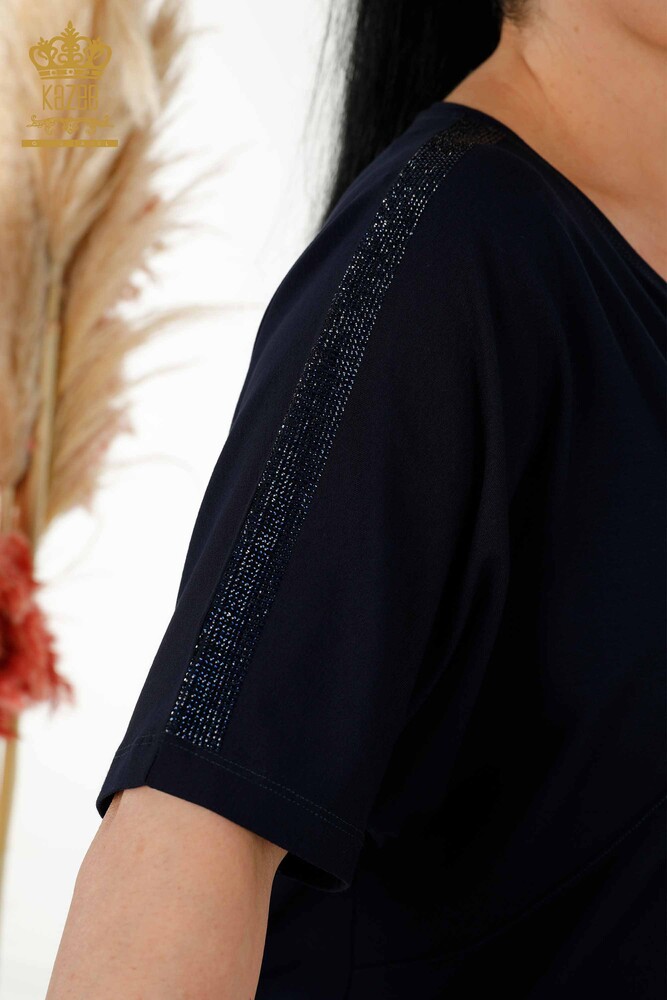 Venta al por mayor Blusa de Mujer - Estampado Floral - Azul Marino - 79121 | kazee - 5