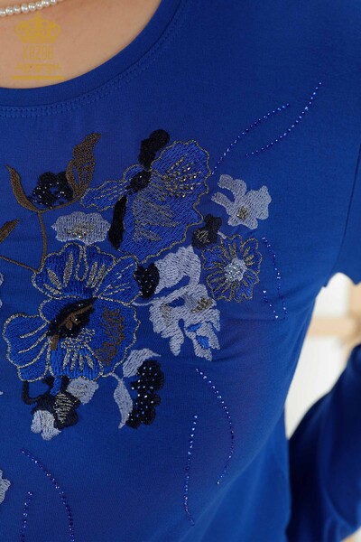 Venta al por mayor Blusa de Mujer - Floral Estampado - Azul Oscuro - 79045 | kazee - Thumbnail