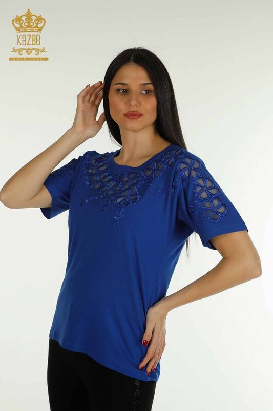 Venta al por mayor Blusa de Mujer - Estampado Floral - Azul Oscuro - 79049 | kazee