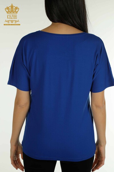 Venta al por mayor Blusa de Mujer - Estampado Floral - Azul Oscuro - 79049 | kazee - Thumbnail