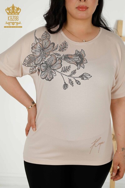 Venta al por mayor Blusa de Mujer - Estampado Floral - Beige - 79307 | kazee - Thumbnail