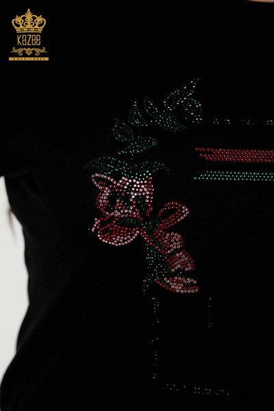 Venta al por mayor Blusa de Mujer - Estampado Floral - Negra - 79042 | kazee - Thumbnail
