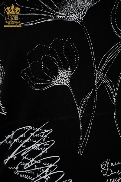 Venta al por mayor Blusa de Mujer - Estampado Floral - Negra - 79059 | kazee - Thumbnail