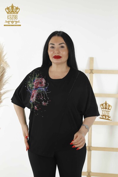 Venta al por mayor Blusa de Mujer - Estampado Floral - Negra - 79061 | kazee - 1