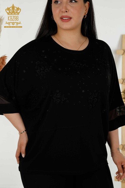 Venta al por mayor Blusa de Mujer - Estampado Floral - Negra - 79087 | kazee - Thumbnail